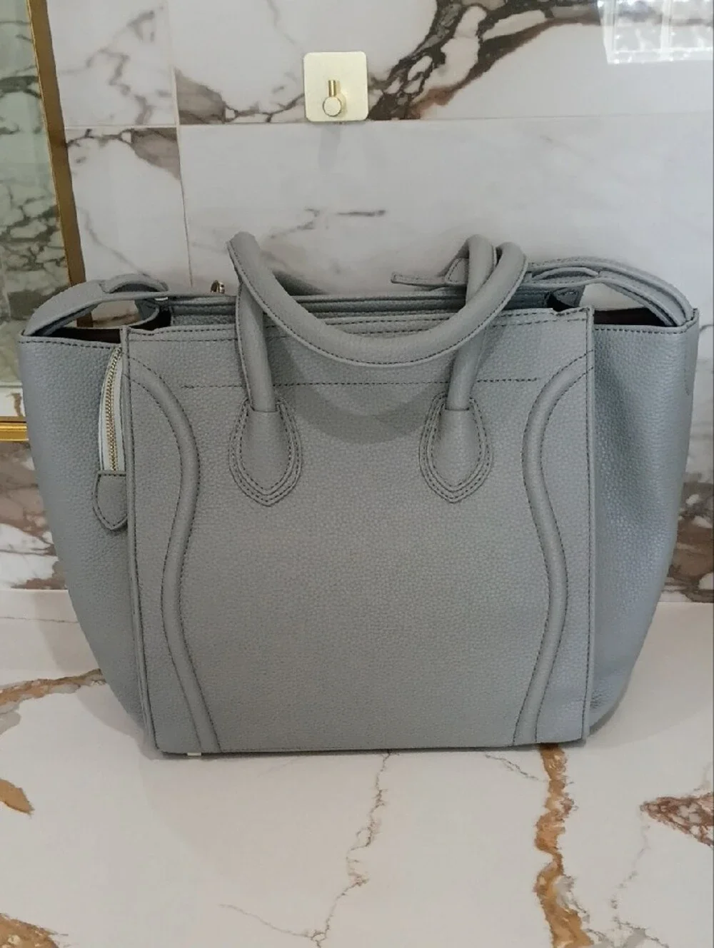 Womens Light Gray Tote Handbag - Designer Style